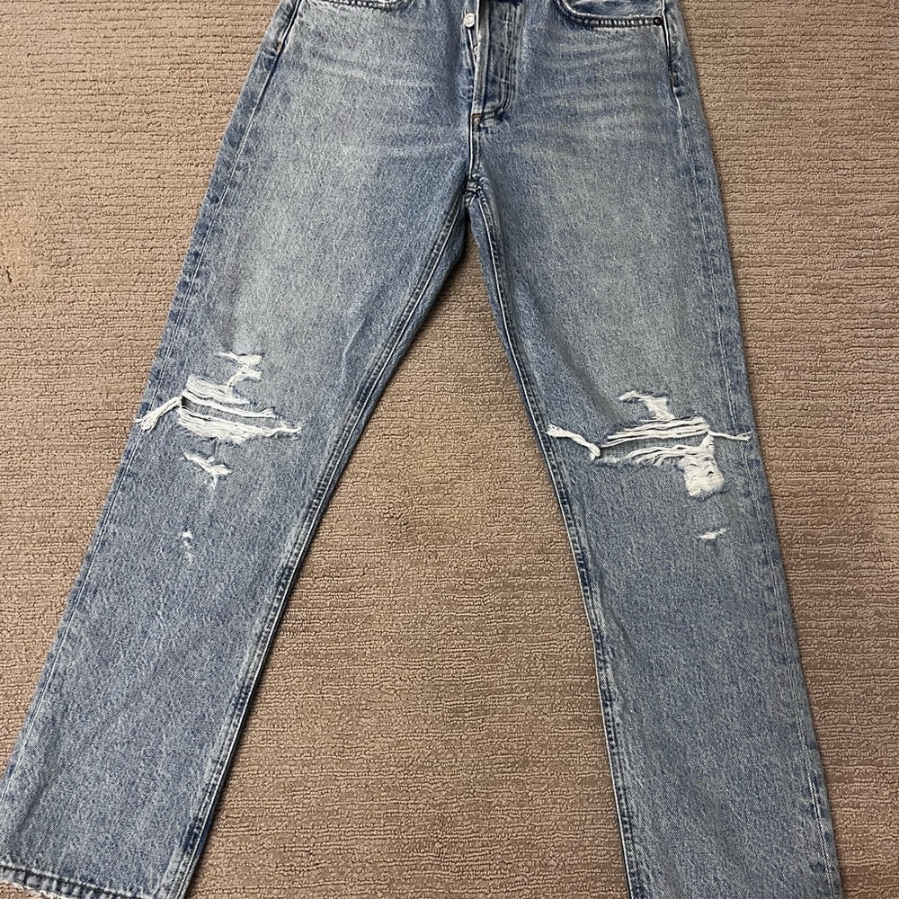 NWT Agolde Women's Distressed Blue Straight Leg Jeans